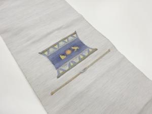 紐通し変わり横段に幾何学模様織出し名古屋帯